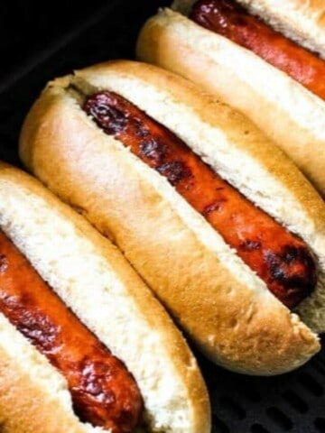 Hot Dogs in Buns inside Air Fryer