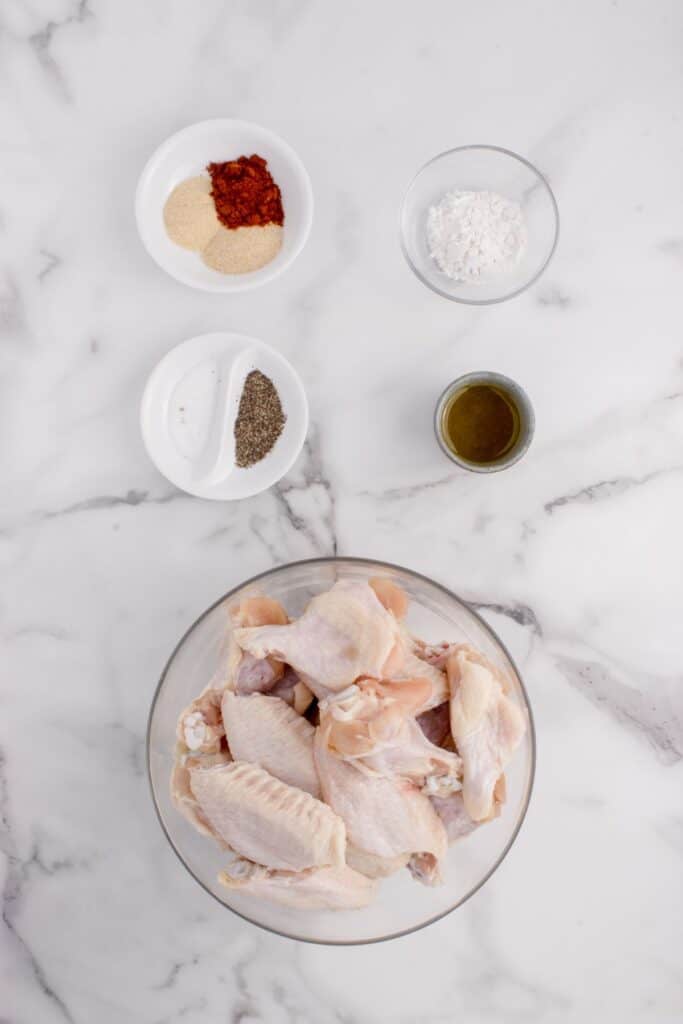 Ingredients needed to make chicken wings in the air fryer.