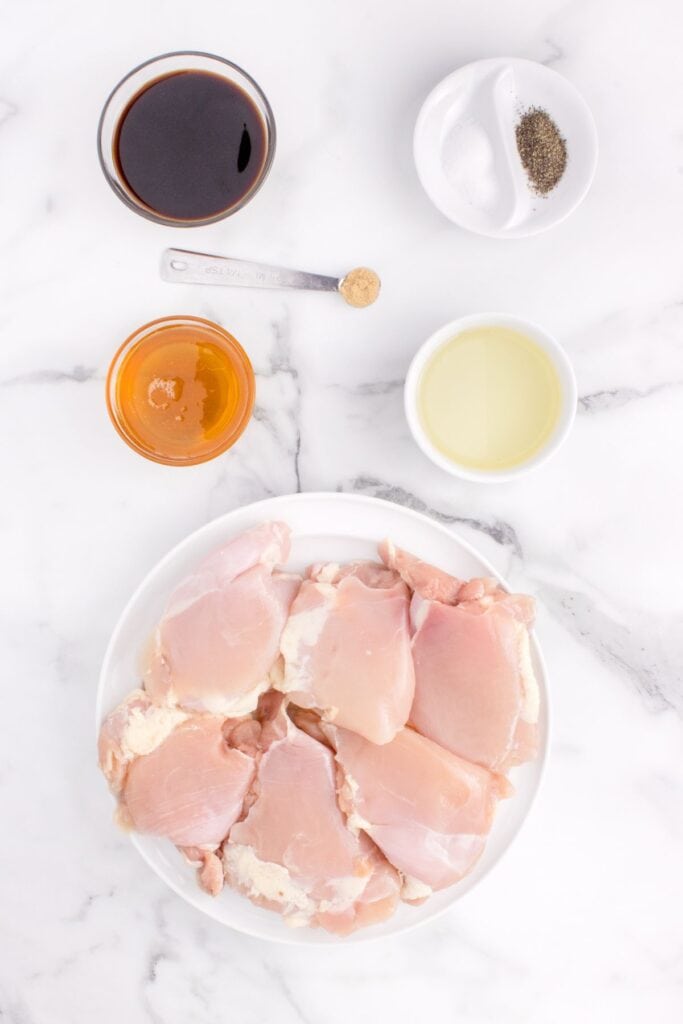 Ingredients needed to make marinated chicken thighs in the air fryer.