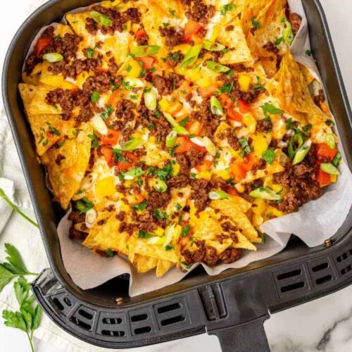 Air Fryer nachos in air fryer basker