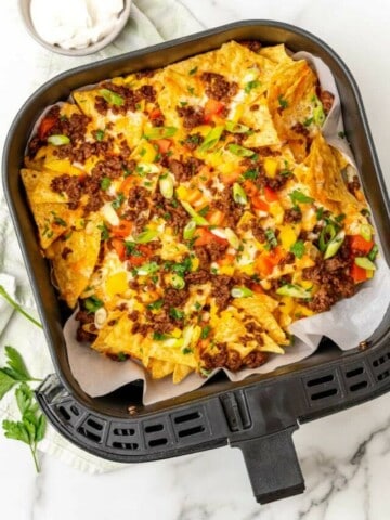 Air Fryer nachos in air fryer basker