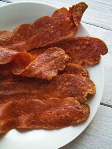 Air Fryer Turkey Bacon on a white plate