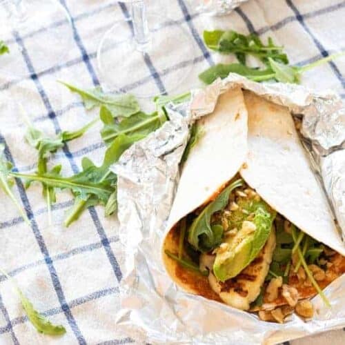 Halloumi wrap inside aluminum foil.