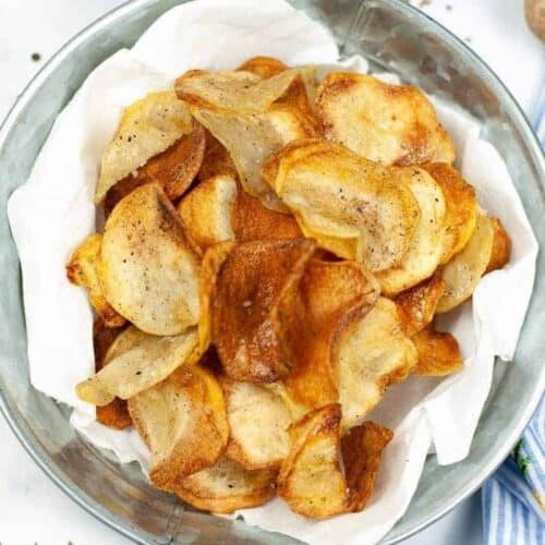 Bowl of cooked potato chips