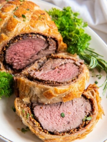 several slices of beef wellington