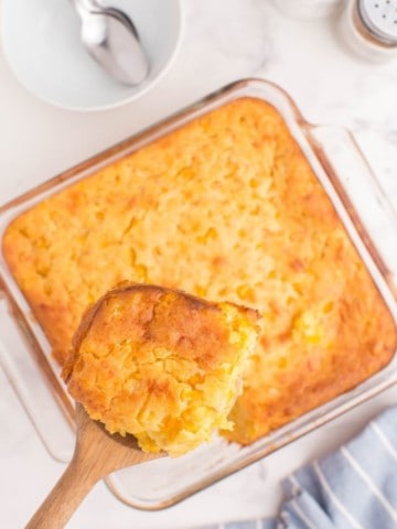 casserole dish with sweet corn casserole