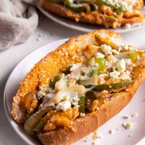 buffalo chicken cheese steak on a plate