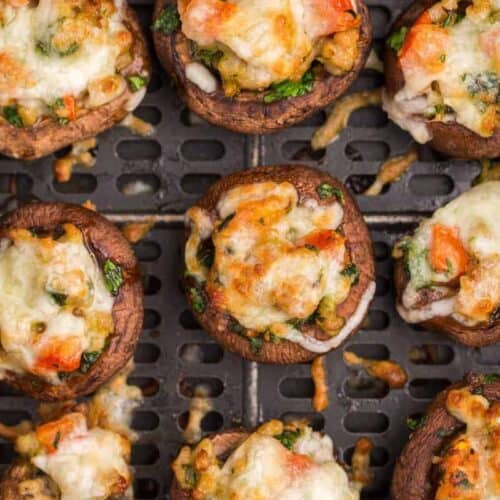 overhead shot of stuffed mushrooms