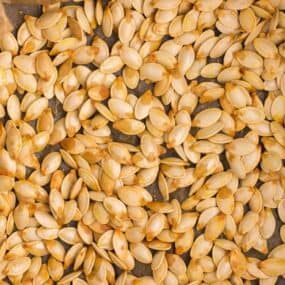 closeup of air fried pumpkin seeds