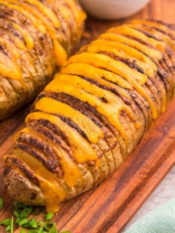 side view of air fried hasselback potatoes