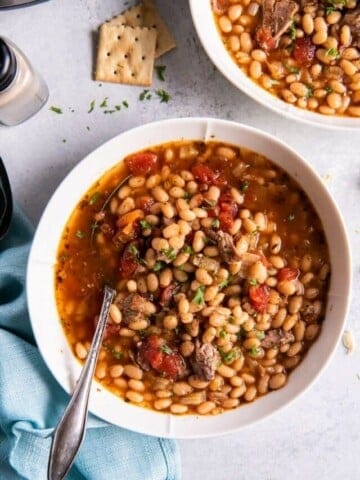 bowls with navy bean soup