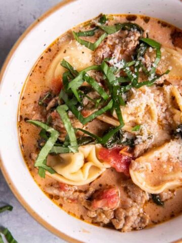 bowl with tortellini soup