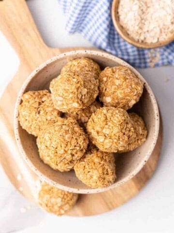 bowl of 3 Ingredient Peanut Butter Oatmeal Balls