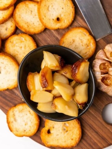 bowl with roasted garlic