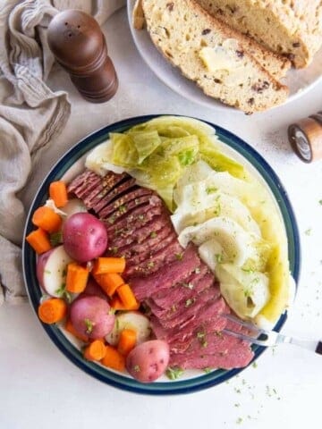 corned beef and cabbage on platter