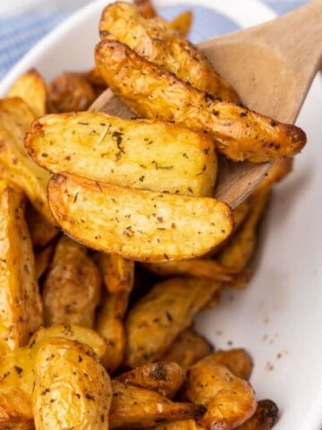 wooden spoon with fingerling potatoes