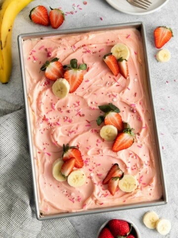 strawberry banana cake in pan