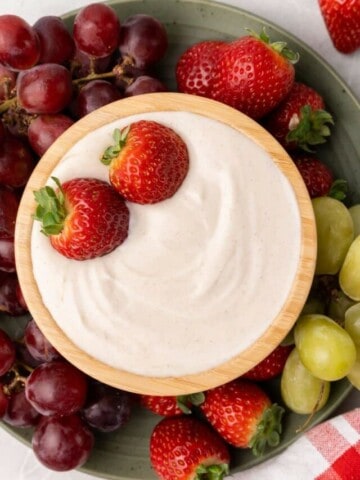 overhead shot of bowl with fruit dip