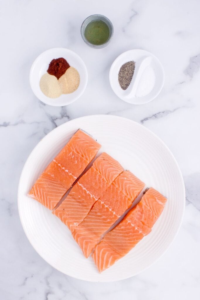 Ingredients needed to make this air fryer salmon recipe.