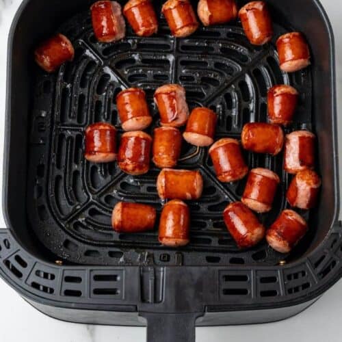 air fried fully cooked smoked sausage in air fryer basket