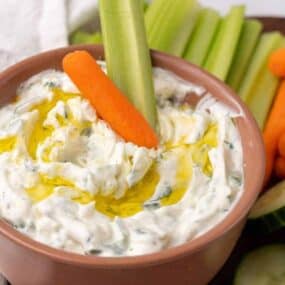 Tzatziki Sauce with a carrot and celery