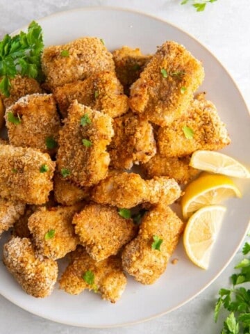 plate with air fryer catfish nuggets