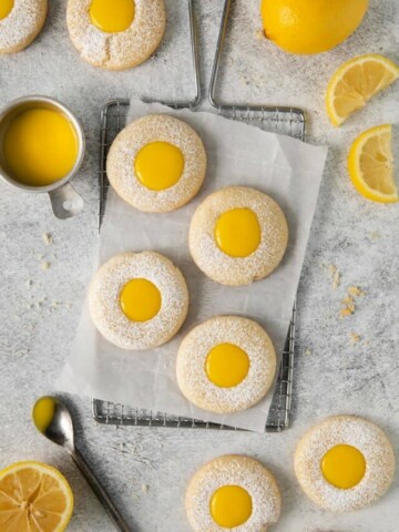 overhead view of baked lemon curd cookies