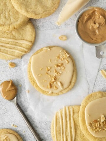 overhead shot of cookies with icing