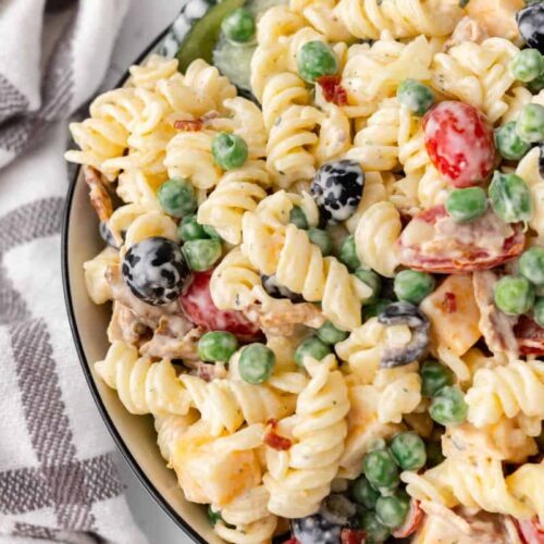 Bacon Ranch Pasta Salad in a bowl