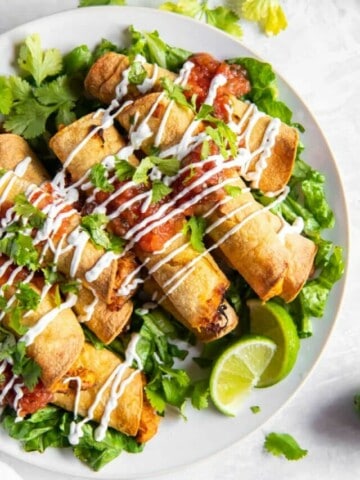 air fryer flautas on a platter