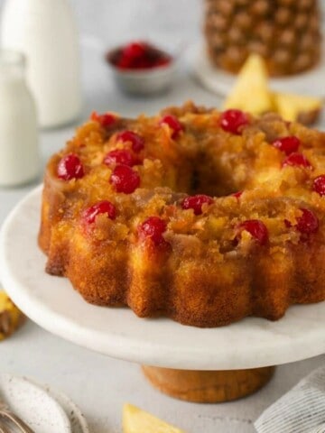 side view of a pineapple upside down cake