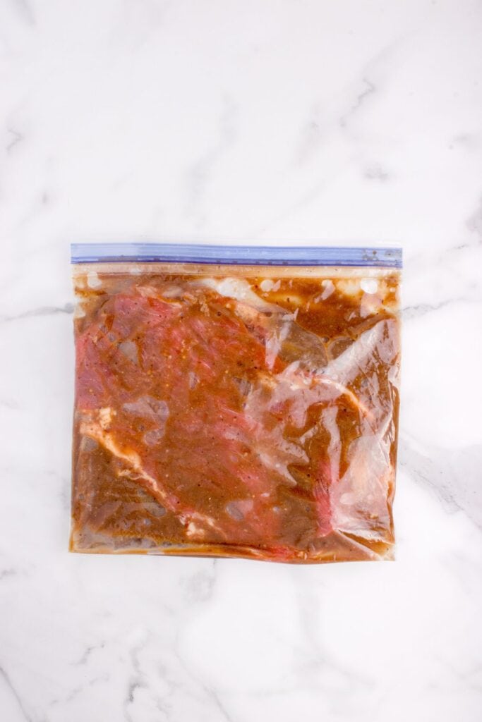 Marinated steak in a bag.