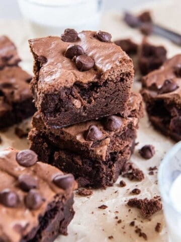 stacked air fried brownies with chocolate chips