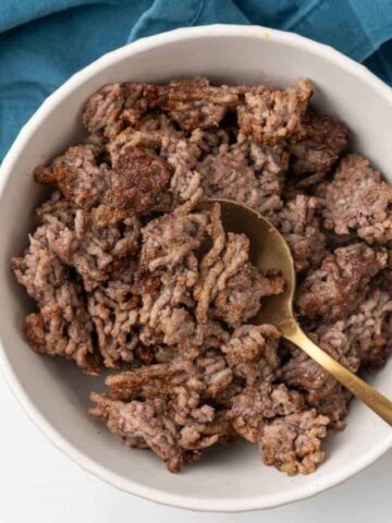 Seasoned ground beef cooked and served in a bowl.