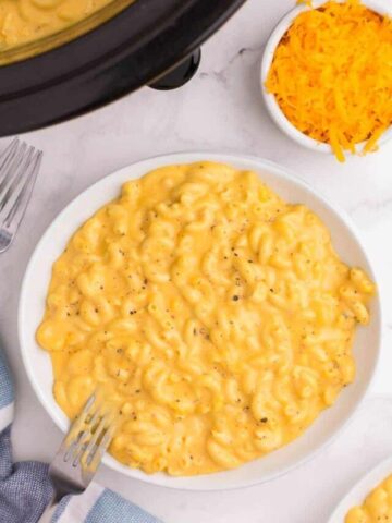 Large serving of velveeta mac and cheese.