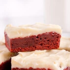 red velvet brownies made with cocoa powder