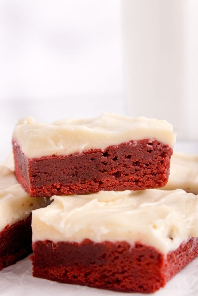 red velvet brownies made with cocoa powder