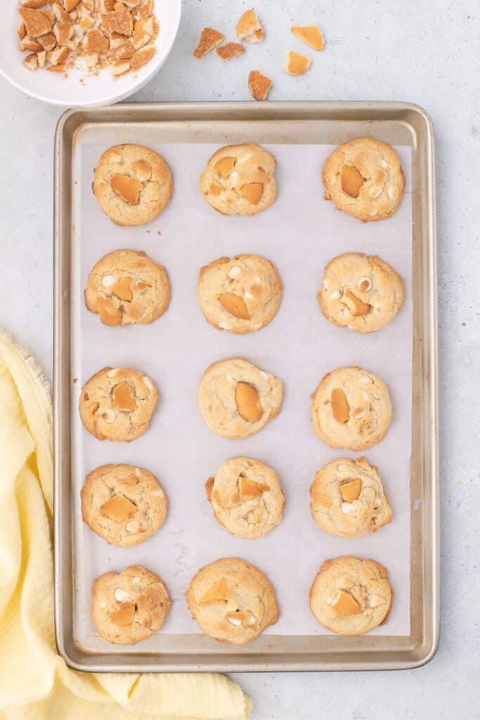 baked banana cookies on a cookie sheet