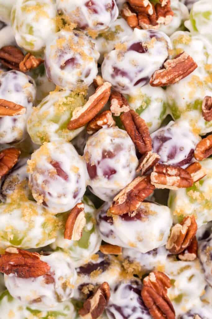 close up of grape salad with cream cheese