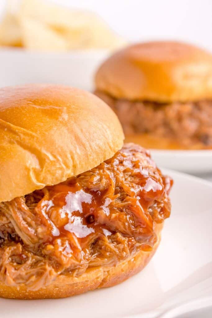 Pulled pork with BBQ sauce in a bun