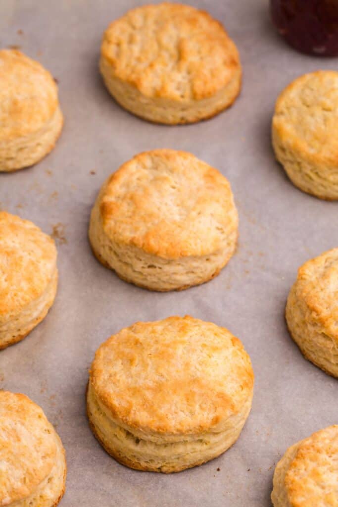 Close up of baked biscuits.