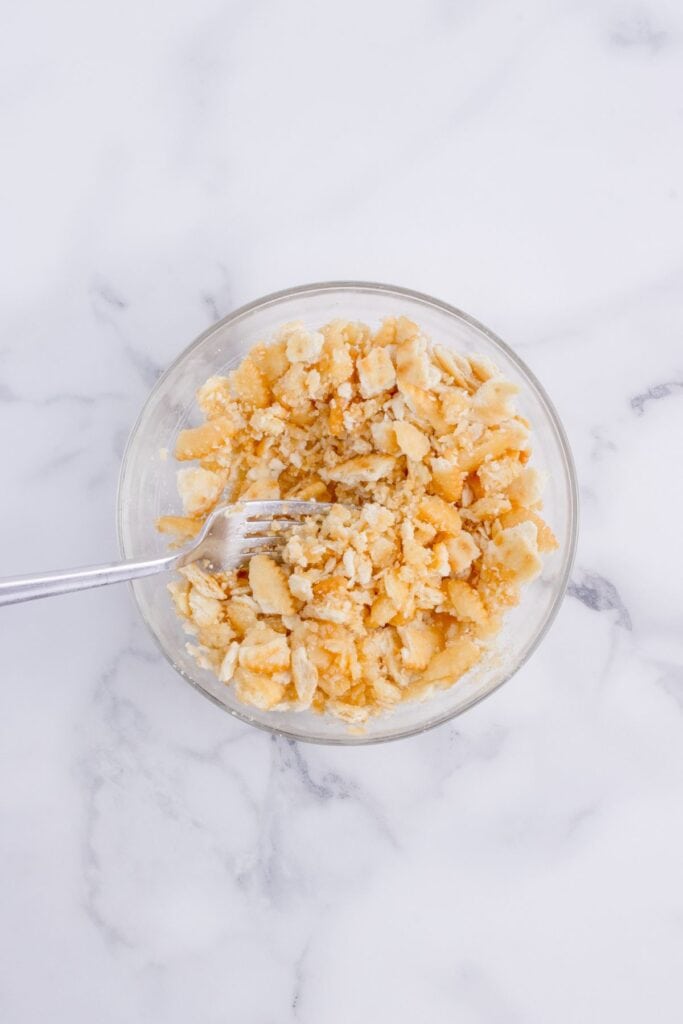 Small bowl of crushed crackers.