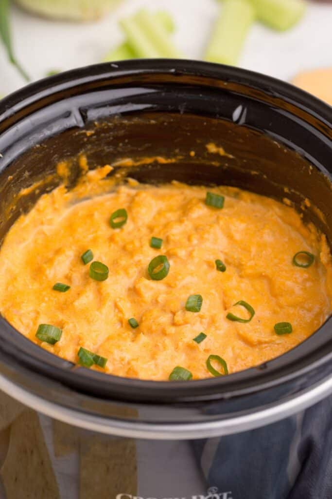 Crockpot with Buffalo chicken dip.