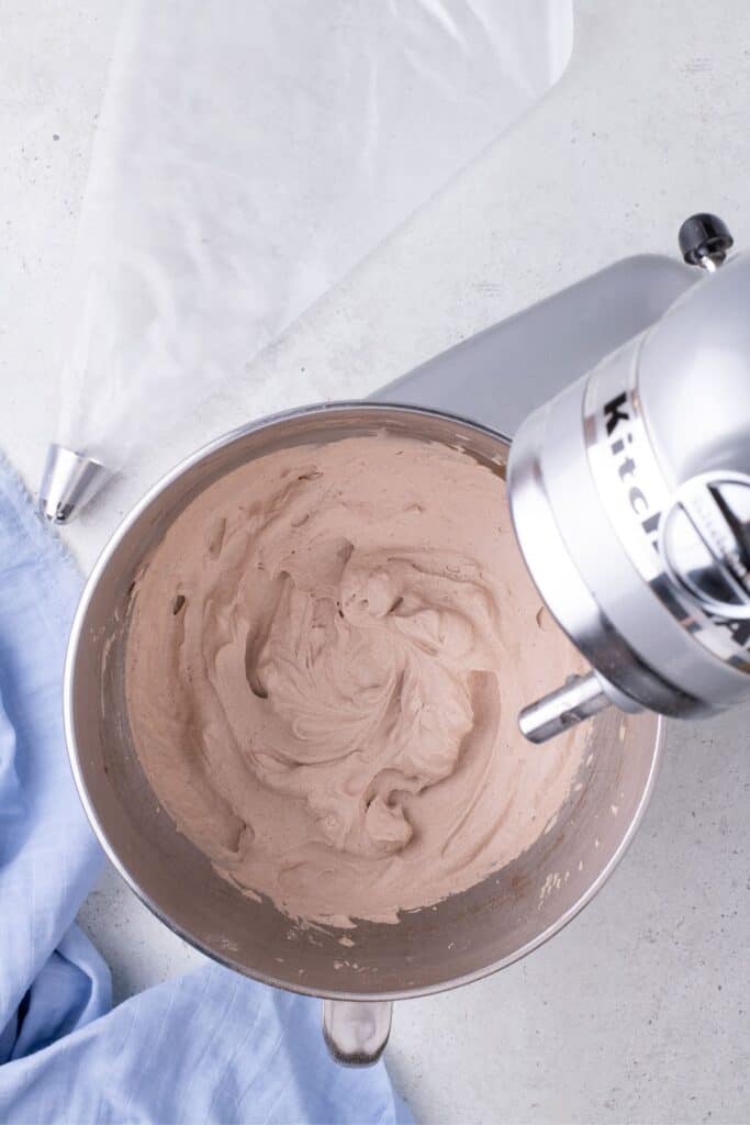 Mixer with whipped chocolate cream.