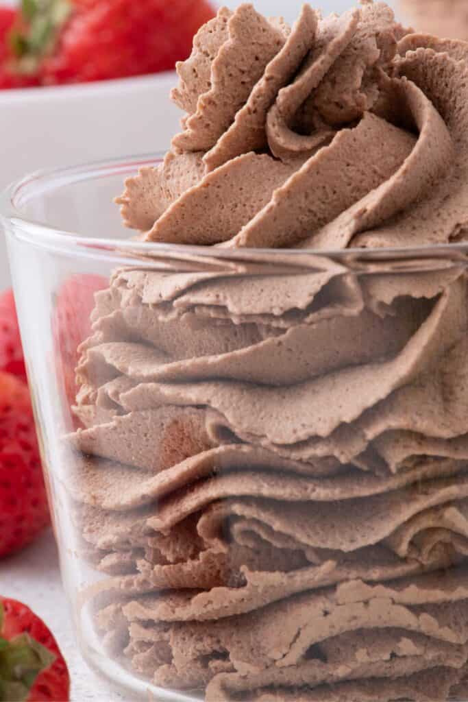 Close up view of chocolate whipped cream.