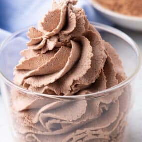 Chocolate whipped cream in a glass bowl.