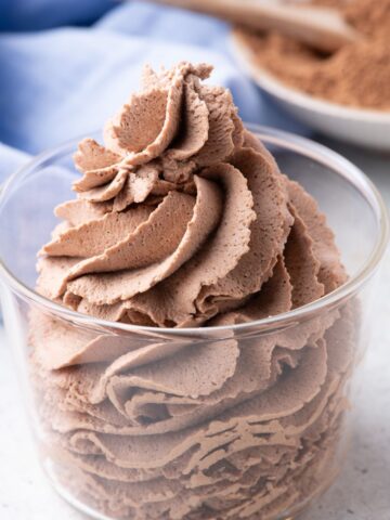 Chocolate whipped cream in a glass bowl.